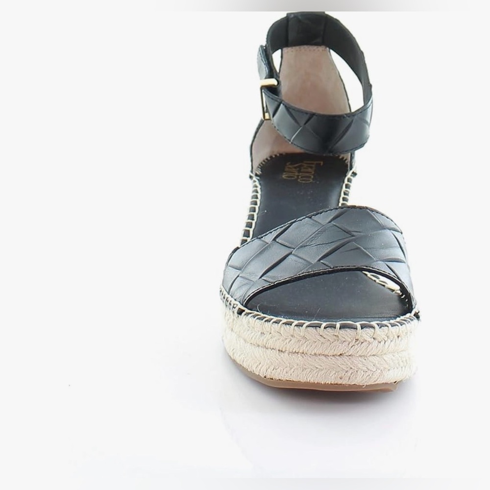 Franco Sarto Clemens Espadrille Wedge Sandals Black Leather Woven Strap Jute, 8 - Picture 7 of 11